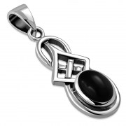Small Black Onyx Celtic Silver Pendant, p554